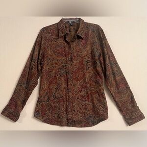 Chaps Vintage Boho Paisley Button Down Cotton Shirt Rust XL